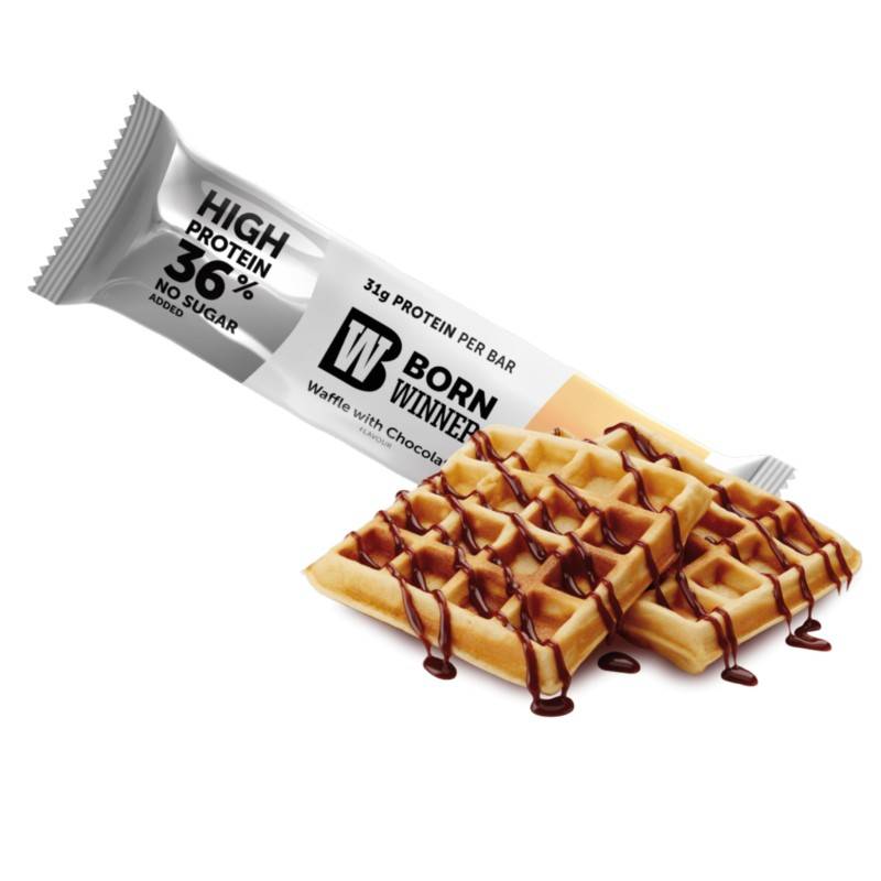 BW_PB_WaffleChocolate-1024x1024 Born Winner Protein Waffle Bar || 31g Protein | 36% High-Protein | No Added Sugar || Chocolate Waffle بار بروتين وافل - الصورة 1