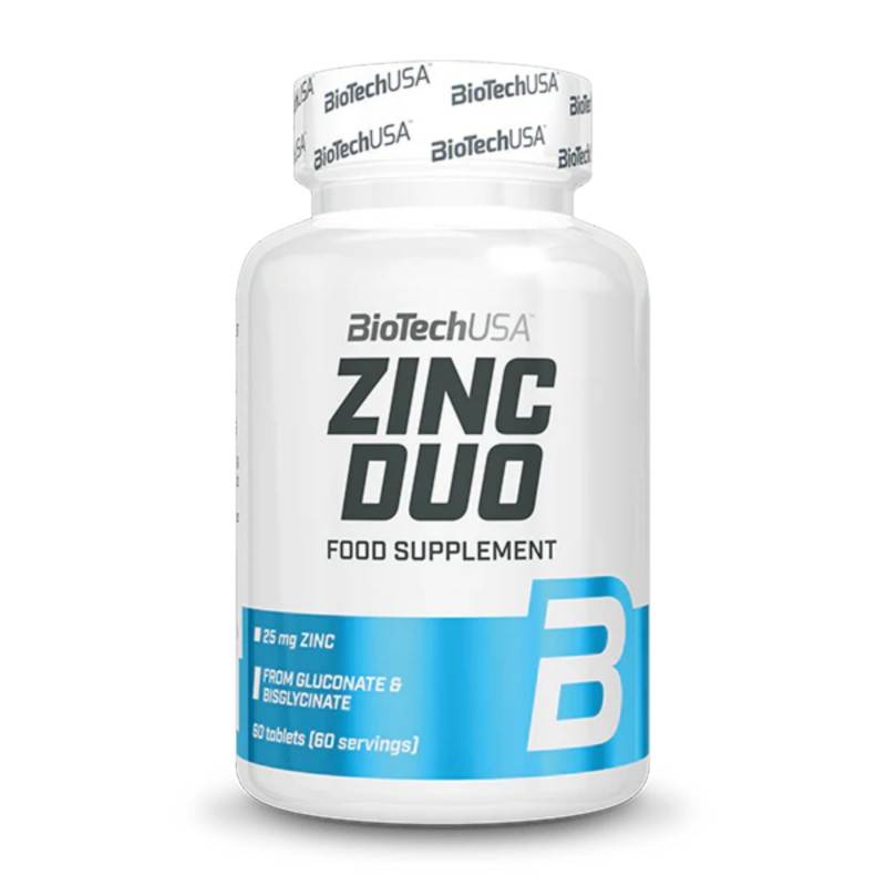 ZincDUO_60tabs_biotechUSA Zinc Duo 25 mg || BioTechUSA || Gluconate & Bisglycinate High-Absorption Zinc || 60 tablets زنك ديو 25 ملغ - الصورة 1